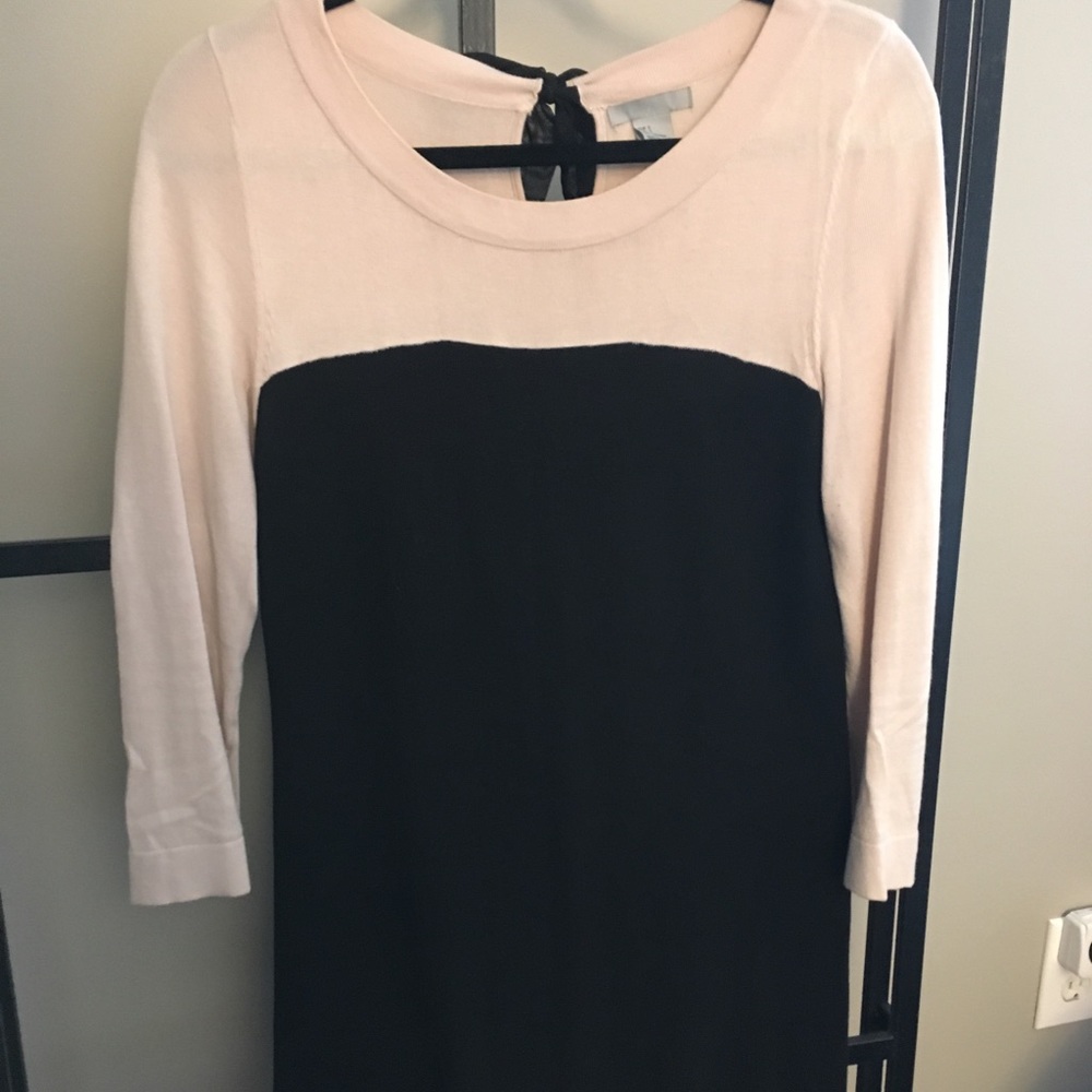 H&M black cream dress bow back size S